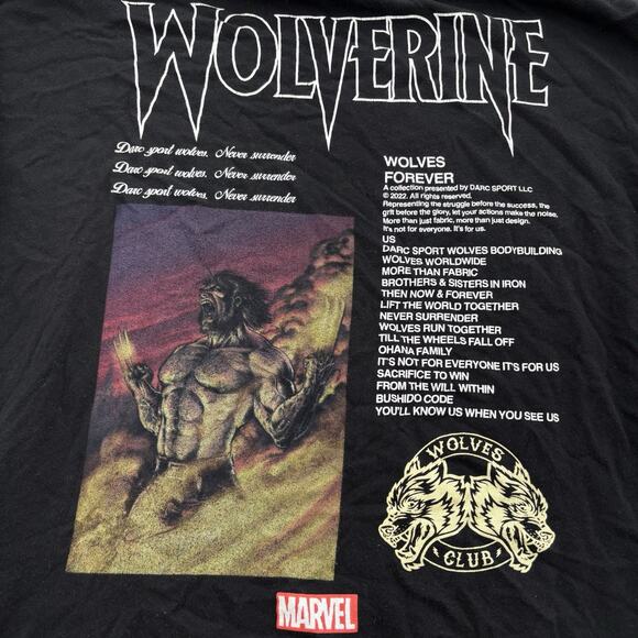 Darc Sport Marvel Wolverine Wolves Club Graphic T-Shirt Black Men's XXL - Picture 4 of 5